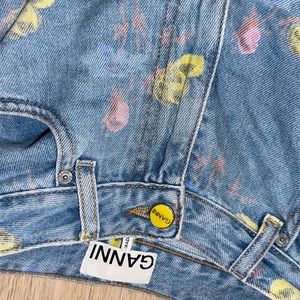 Ganni Blue Jeans with Yellow and Pink Floral Accents
